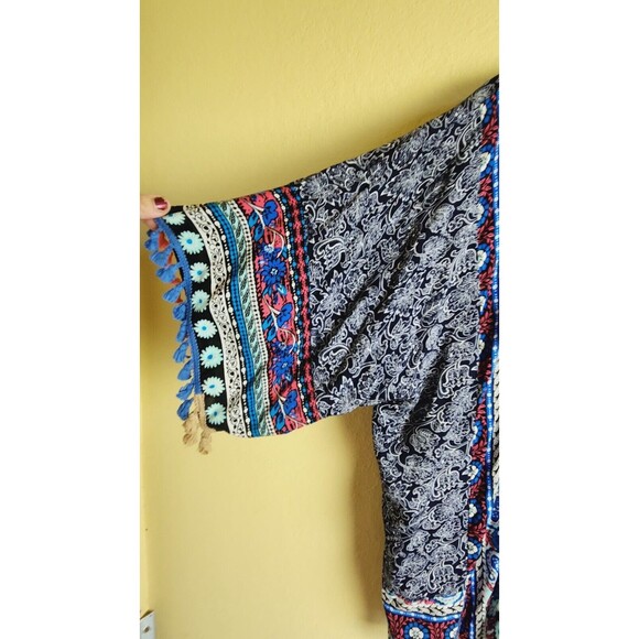 Umgee Size Small Medium Pompom Fringe Kimono Cover Up Cardigan Boho Hippie - Picture 4 of 7